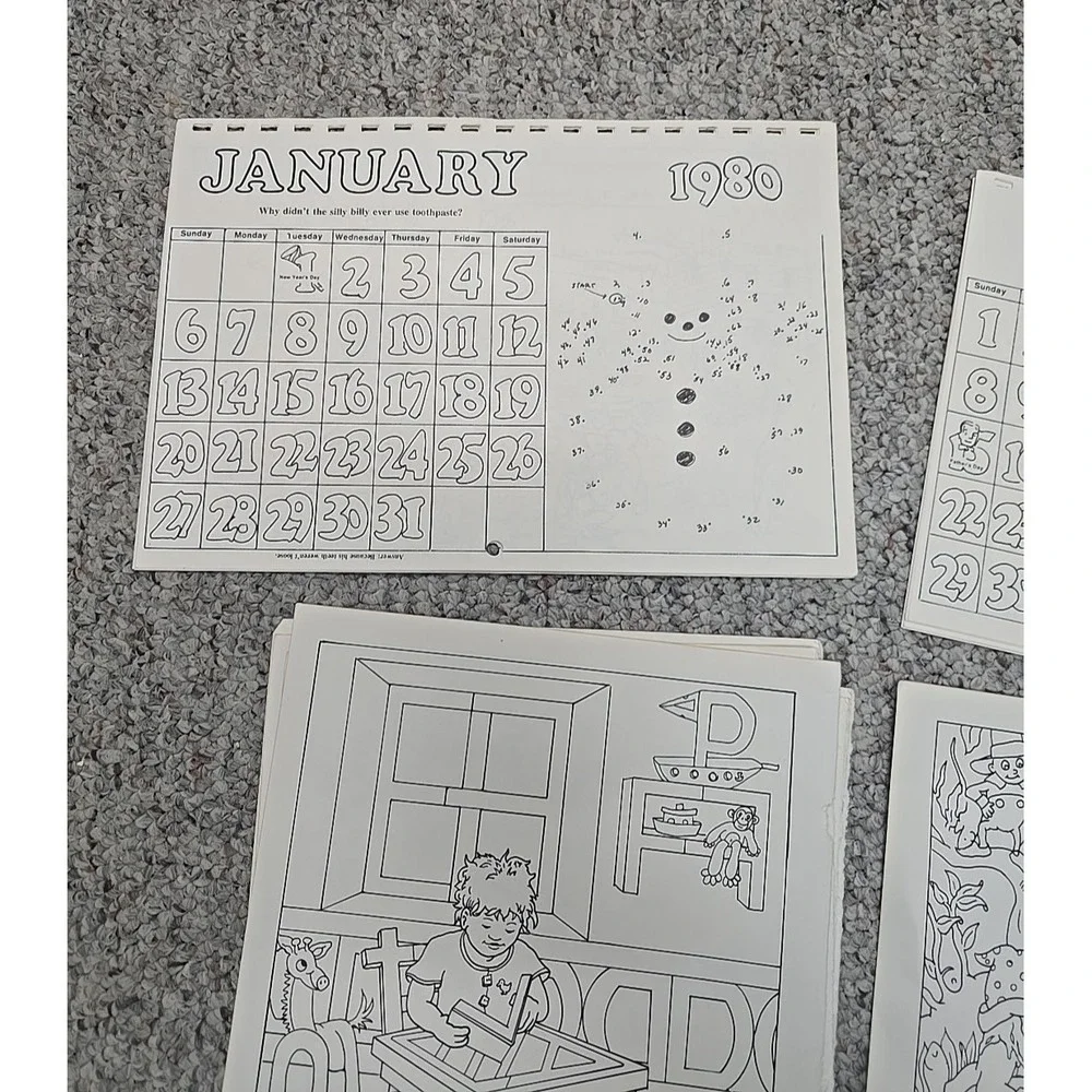 VTG Ephemera Junk Journal Calendar Gnome Nature Children's Coloring Sheets 19 Pg
